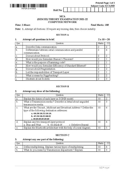 - KCA303 - mca questions set - Printed Page: 1 of 2 Subject Code: KCA 0 ...