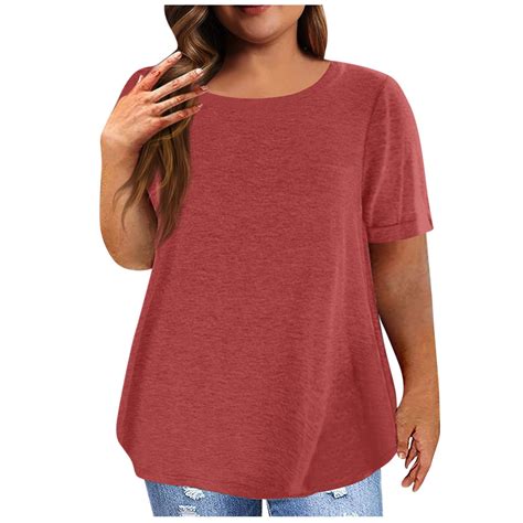 EHTMSAK Womens Basic Tops Summer Tshirts Longer Length Round Neck Short ...