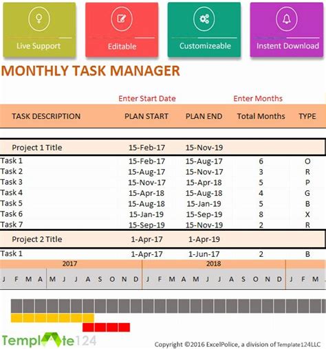 Project Task List Template Excel Awesome Monthly Project Task Manager ...