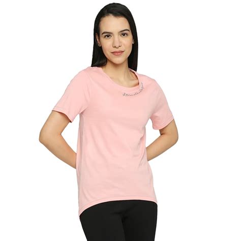 Being Human Semi Fit Woman Crew Neck T-Shirts-Dusky Pink