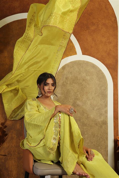 Pitha Work Crushed Tissue Suit – Charu Kapoor