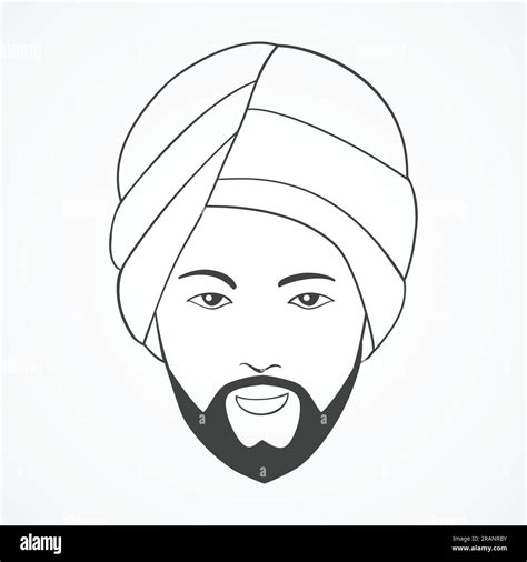 Line art illustration of an Indian man wearing a turban Stock Vector ...