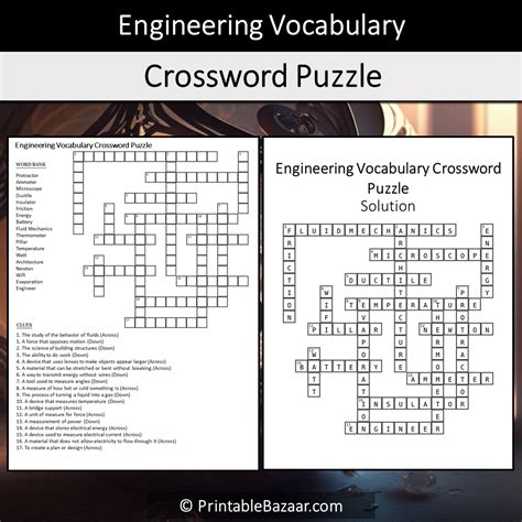 Engineering Vocabulary Crossword Puzzle Worksheet Activity ...