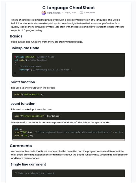 Image result for C Programming Cheat Sheet Study Guide
