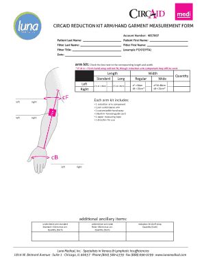 CIRCAID REDUCTION KIT ARMHAND GARMENT MEASUREMENT FORM - Fill and Sign ...