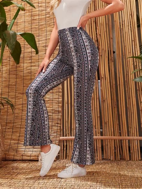 EMERY ROSE Paisley Print High Waist Flare Leg Pants | SHEIN USA