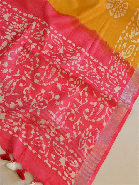 Bhagalpuri Pure Ikkat Kameez With Linen Cotton Batik Dupatta-yellow ...