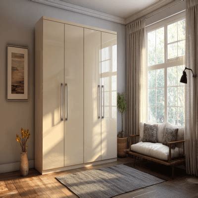 Full-Height 4-Door Contemporary Wardrobe Design in Irish Cream