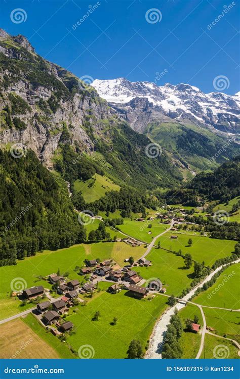 Aerial View of Lauterbrunnen Valley and Jungfrau Swiss Alps Behind ...