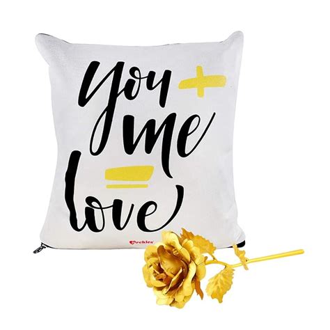 Buy ARCHIES Love Cushion (12x12 inches) with Filler & Golden Rose ...