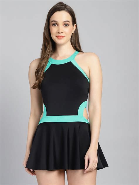 CUKOO Padded Black with Sea Green Border Swimsuit – cukoo.in
