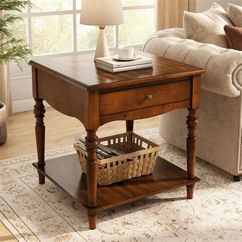 Amazon.com: PADMA HOUSE Wooden End Table with Drawer & Storage Shelf ...