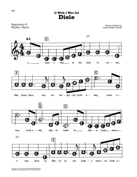 (I Wish I Was In) Dixie by Daniel Decatur Emmett Sheet Music for E-Z ...