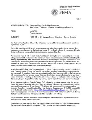 Fillable Online usfa fema And Off-Campus Course Call Memo and Advance ...
