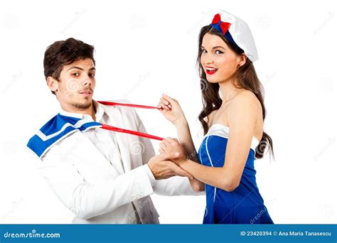 Sailor Woman Seducing Elegant Young Man Stock Photo - Image of ...