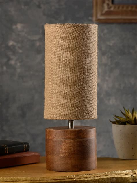 Get Stylish Wooden Log Table Lamp with Brown Jute Shade at Green Girgit