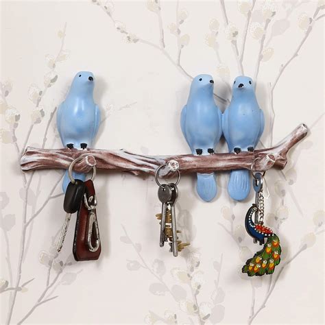 eCraftIndia 3 Blue Birds Sitting on Tree Branch Decorative Key Holder ...
