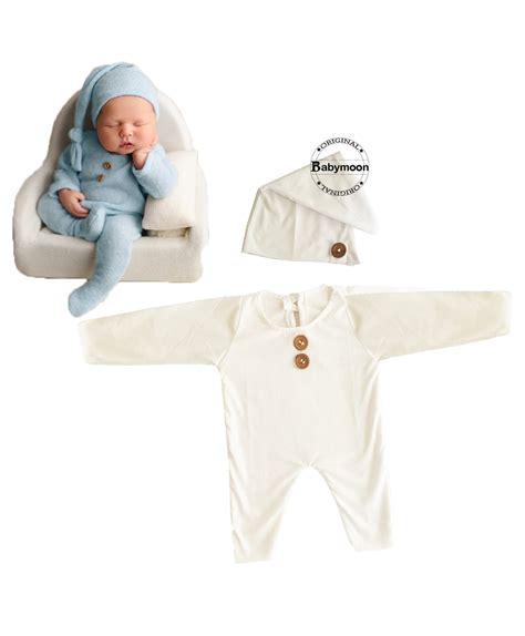 Babymoon Strechable Bodysuit and Hat New Born Outfits Costumes - White ...