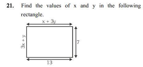 Find the values of x and y in the following rectangle. - Brainly.in
