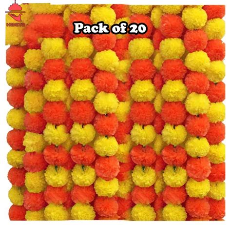 Buy Hemito Artificial Marigold Flowers for Decoration Long Marigold ...
