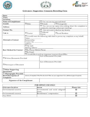 Fillable Online Grievance/ Suggestion/ Comment Recording Form Fax Email ...