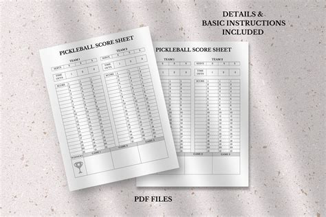 Pickleball Score Sheet Template, Printable Scorecard (digital Download ...