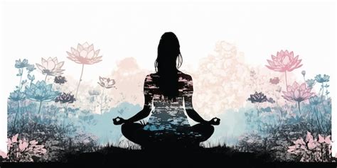 Long hair woman in lotus pose in sillhouette practicing yoga in pastel ...