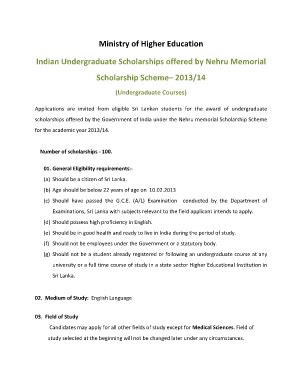 Indian Undergraduate Scholarships Offered By Nehr Form - Fill and Sign ...