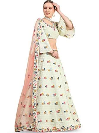Buy leeza store Women's Chinnon Silver Zari And Thread Embroidery Work ...