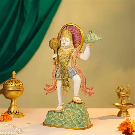 Buy 15-inch Brass Hanuman Idol - Sanjeevani Mountain Standing Pose ...