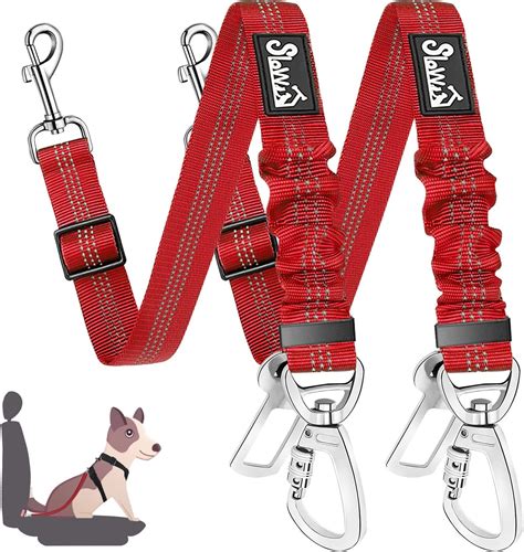 SlowTon 2 Pack Dog Seat Belt - Dog Car Seat Belt Adjustable with Elastic Bungee Buffer, Dog Car ...