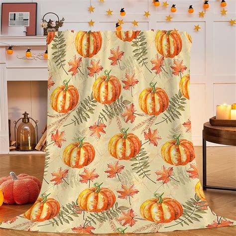 Fall Decoraitve Throw Blanket Thanksgiving Autumn Harvest Pumpkins ...