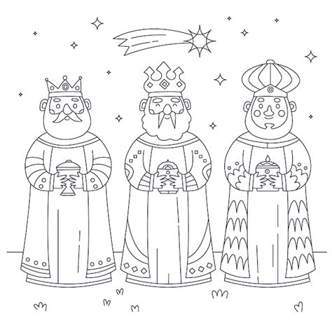 Flat reyes magos kleurplaat illustratie | Gratis Vector