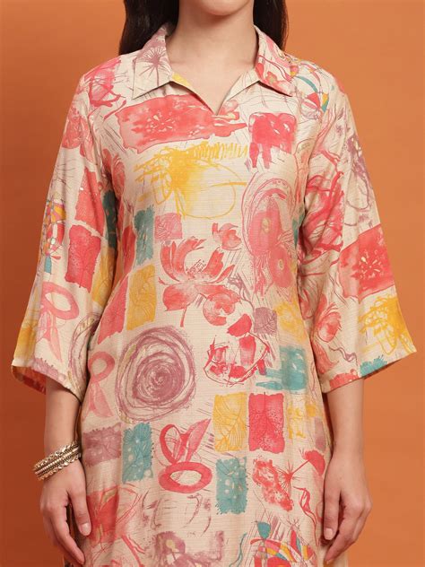 Peach Multi Kurta Designs for Female at Low Price at SHREE