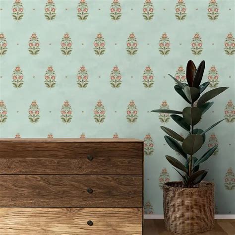 Bahara Indian Design Wallpaper Roll in Green Color | Life n Colors