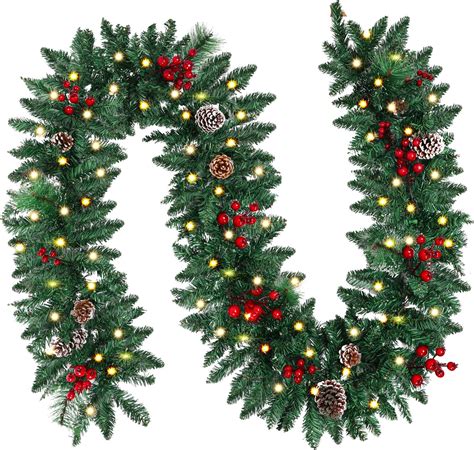 Amazon.com: 9ft Christmas Garland with Lights - Green Holiday ...