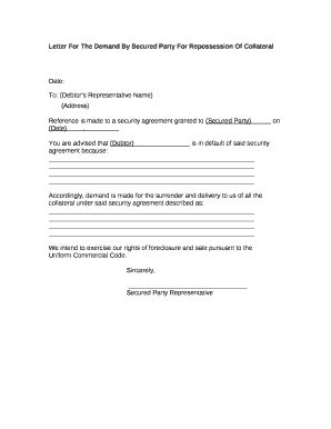Letter For The Demand By Secured Party For Repossession Of Collateral ...