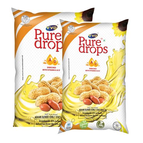 Pure Drops Agmark Groundnut oil 1000 Ml - Blended Vegitable Edible Oil ...