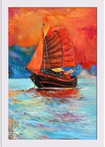Artwork Of Chinese Sailing Ship & Cliffs Paper Print - Abstract posters ...