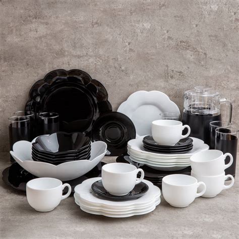 Dinnerware set Flore & Flora 46-piece black and white LUMINARC