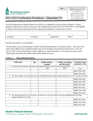 Fillable Online 1-2022 Verification Worksheet Dependent V5 Fax Email ...
