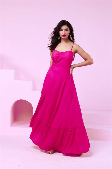 Hot Pink Noodle Strap Cotton Maxi Dress – Moonstruck