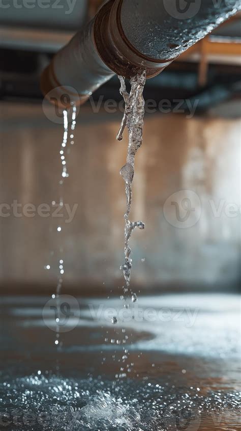 Water leaking from a rusted broken pipe in a basement, dripping onto ...