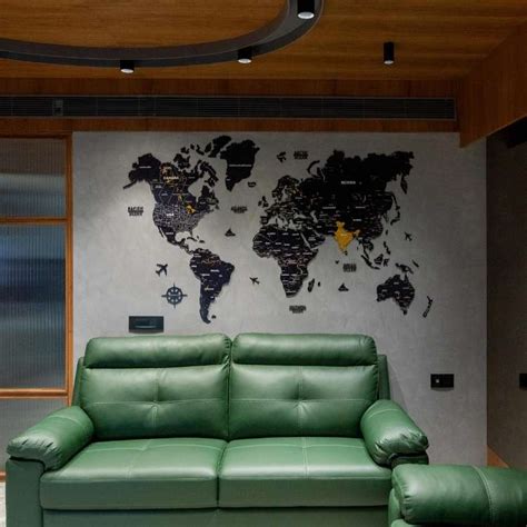 3D Black & Yellow Wooden World Map for wall • The Map Store