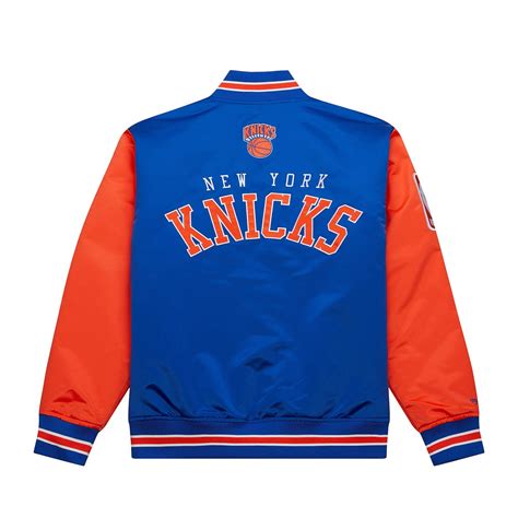 Shop NY Knicks Blue And Orange Satin Jacket For Mens at-VJ