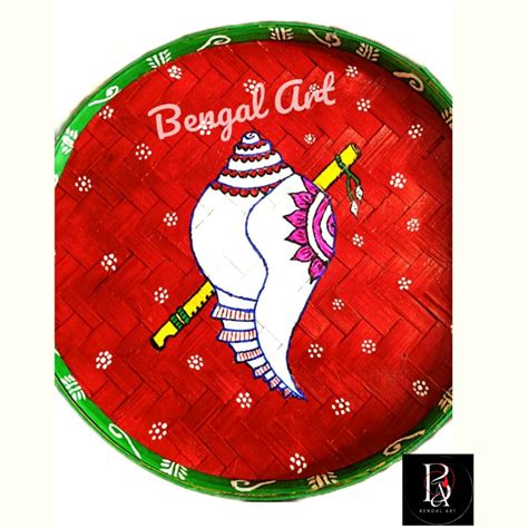 Bengal Art Bamboo Kulo Shanku Painted Pooja Samagri Serving Trays ...