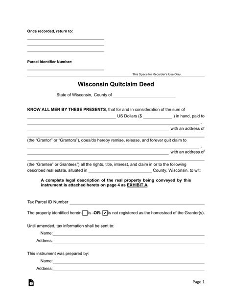 Free Wisconsin Quit Claim Deed Form - PDF | Word – eForms