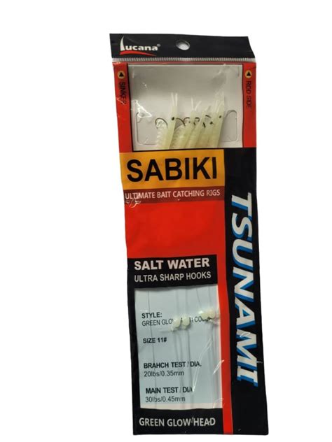 Lucana Tsunami Sabiki Shrimp Saltwater Hook Rigs | Green Glow Head | S