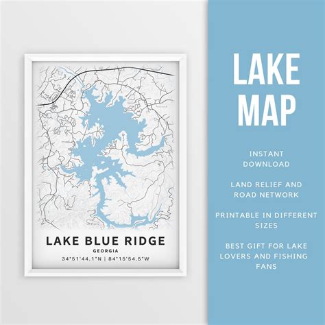 Buy Printable Map of Lake Blue Ridge, Georgia, US Instant Download Lake ...