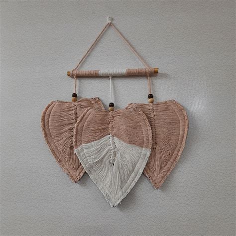 Avioni Feather Macrame Wall Hanging With Beads, Macrame Knotted Wall T ...